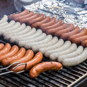 grill, grilling, sausage, meal, charcoal, bratwurst